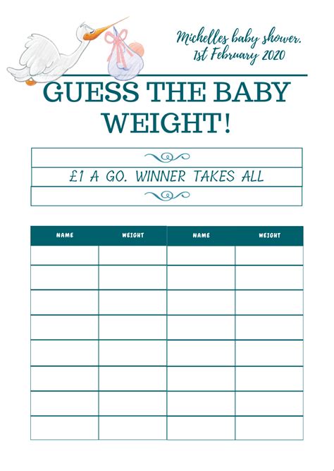 Baby Shower Guess The Due Date And Weight Free Printable